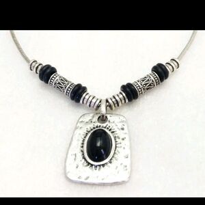Lia Sophia “Dolce” Antique Silver, Black Beads, Crystals Necklace
